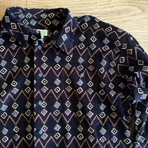 Vintage Norm Thompson Black Corduroy Long Sleeve Button Shirt Geometric 80s 90s